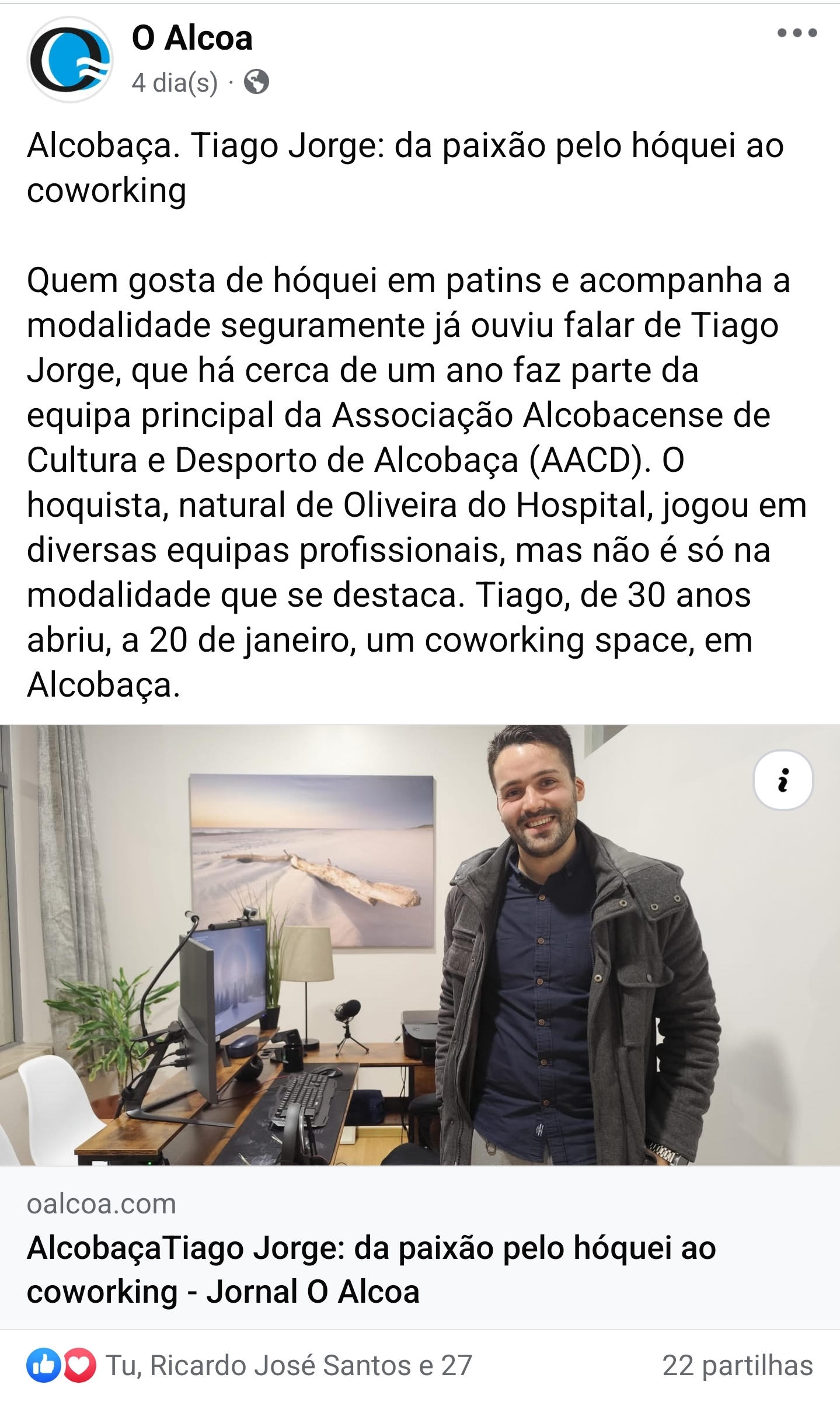 Alcobaça. Tiago Jorge: da paixão pelo hóquei ao coworking